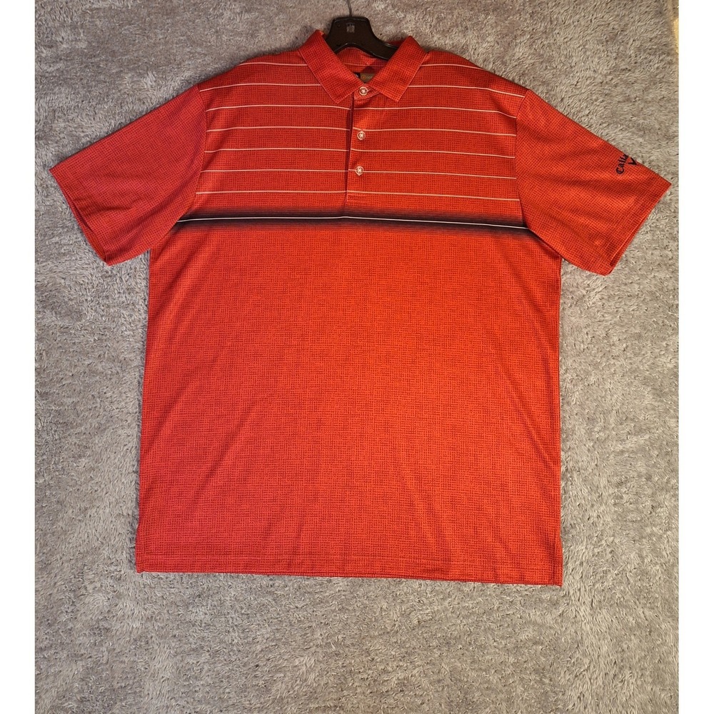 Callaway Mens Opti-Dri Golf Polo Shirt Orange Striped Performance Size Large